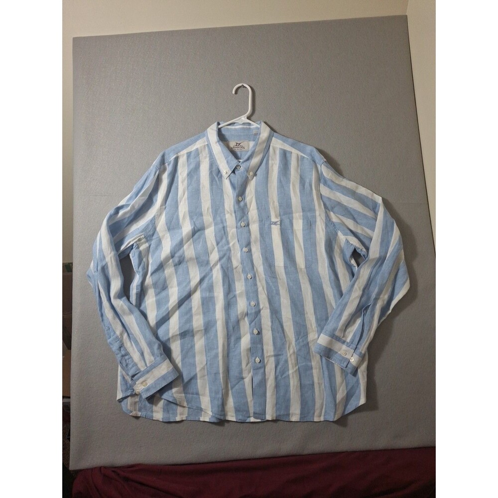 Madda Fella Ernest Men's 100% Linen Blue White Stripe Button Down Shirt XL Sail